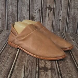 Sz 8 Womens Beek Puffin Tan Leather Rouched Collar Slip On Booties Excellent